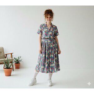 Leslie Fay Petites Vtg Multicolor Floral Top Skirt Set Sz 10P‎ Grannycore Retro